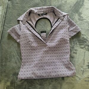 Purple and White Polo Collar Cap Sleeve Shirt